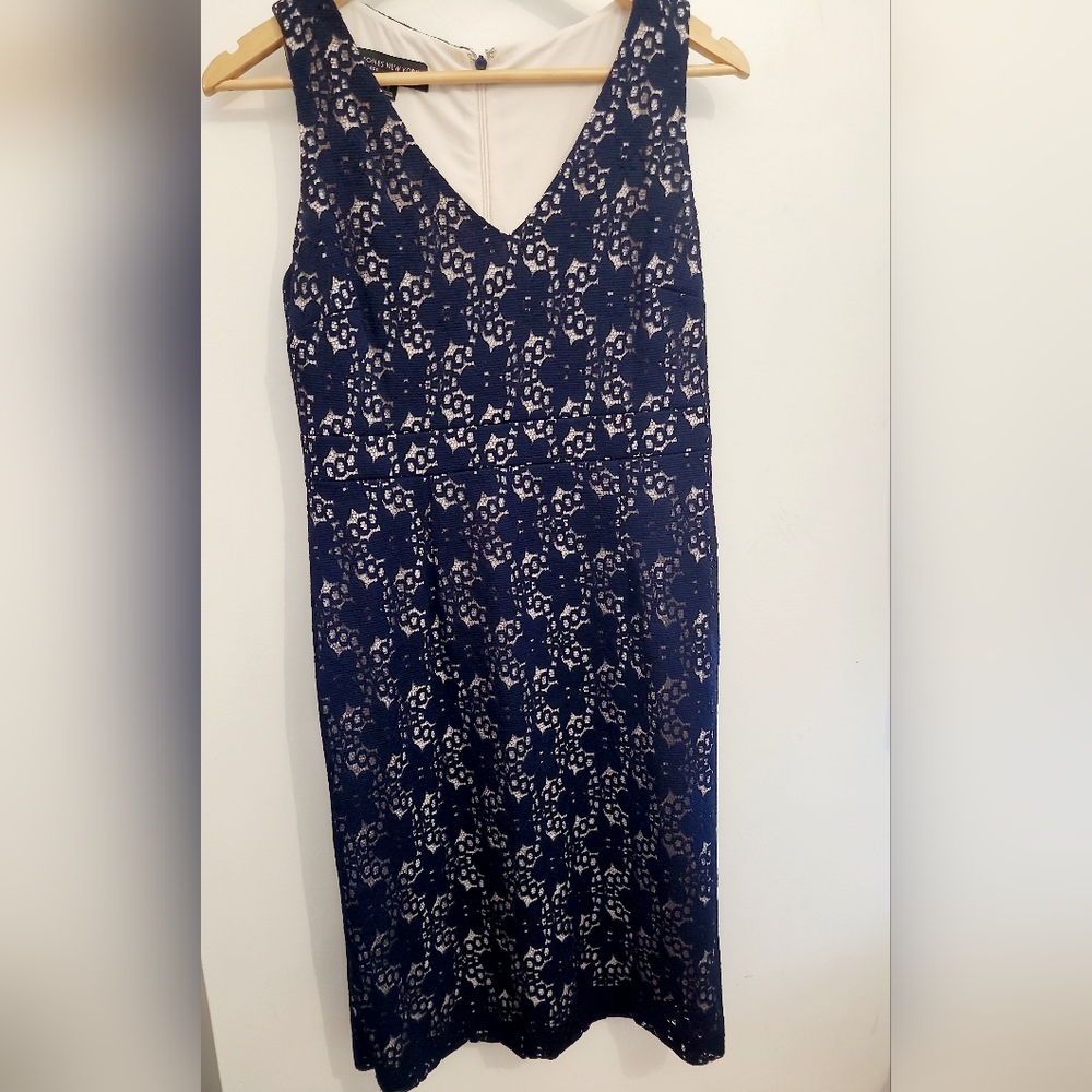 Jones New York Lace Overlay Dress - Navy